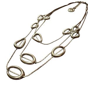 Trifari Vintage Silver-Tone Multi-Strand Oval Station Necklace, Layered & Adjust